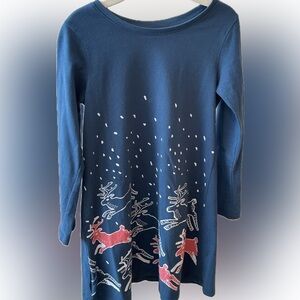 Kids Blue Reindeer Long Sleeve Dress